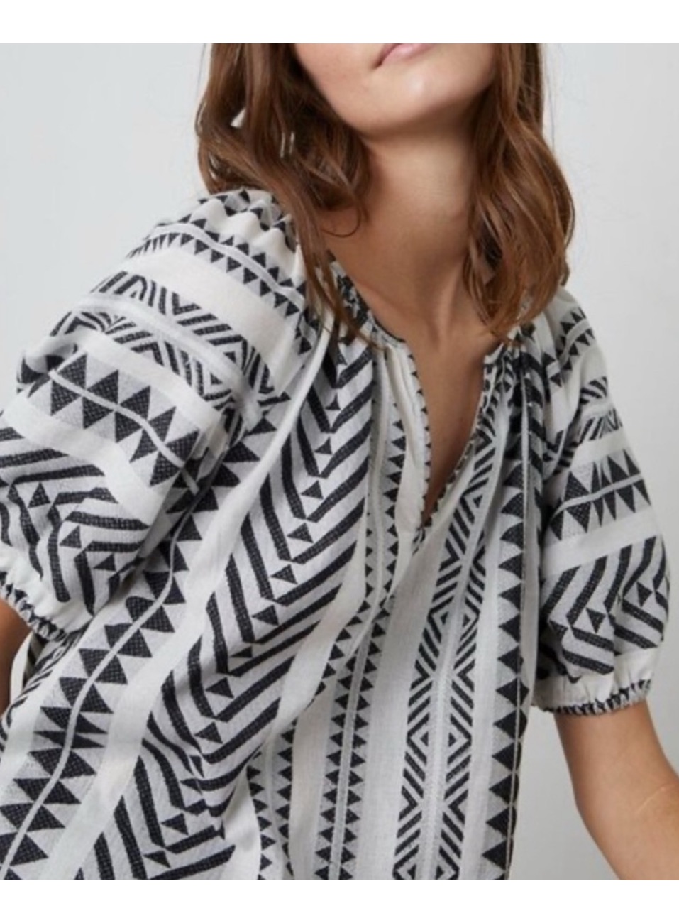Velvet By Graham & Spencer Black White Cotton Blouse Shirt Short Sleeve Nwt